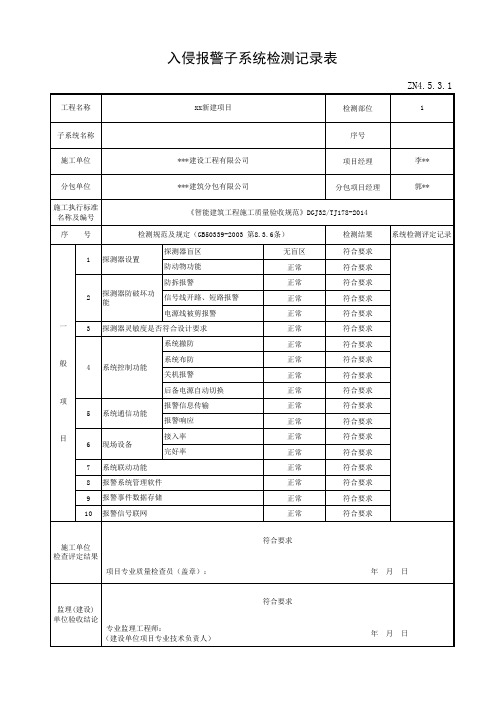 ZN4.5.3.1入侵报警子系统检测记录表