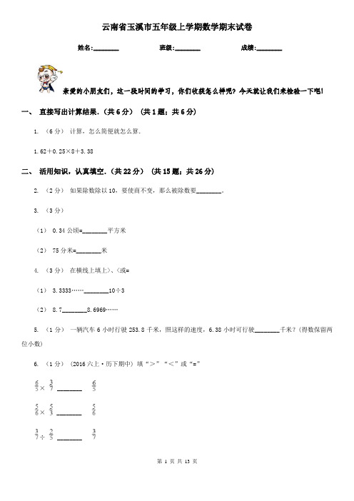 云南省玉溪市五年级上学期数学期末试卷