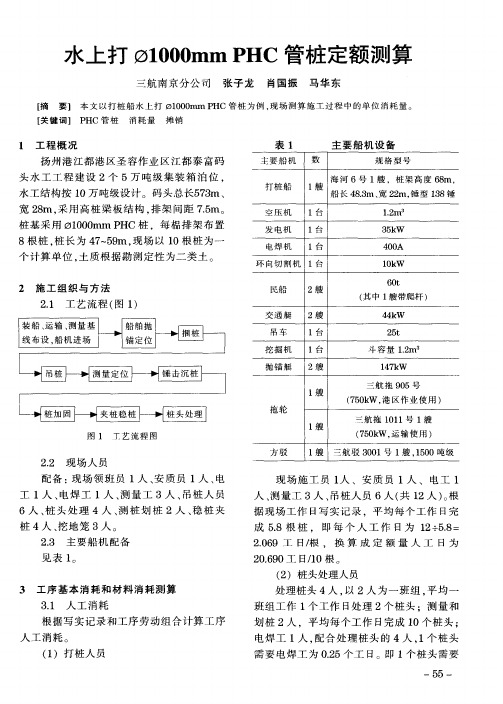 水上打φ1000mmPHC管桩定额测算