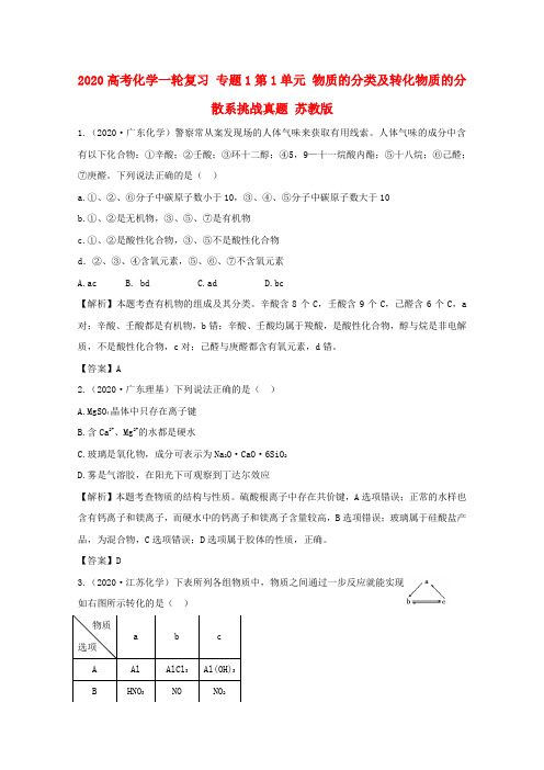 2020高考化学一轮复习 专题1第1单元 物质的分类及转化