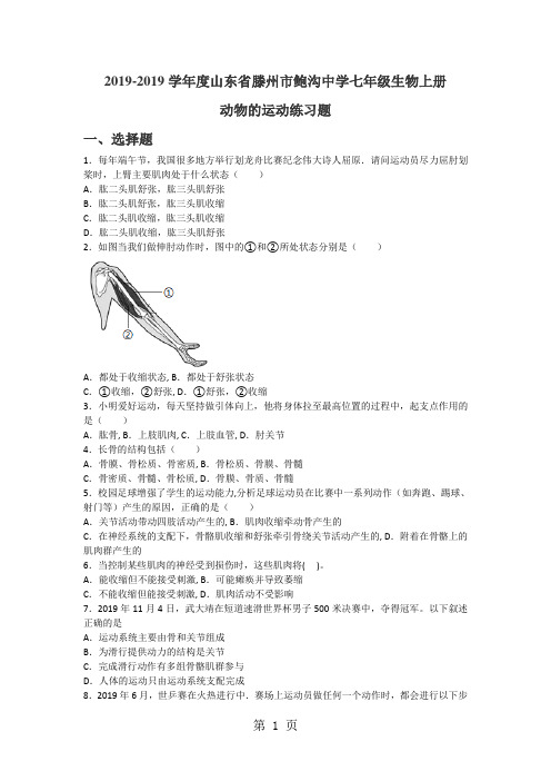 度山东省滕州市鲍沟中学七年级生物上册动物的运动练习题