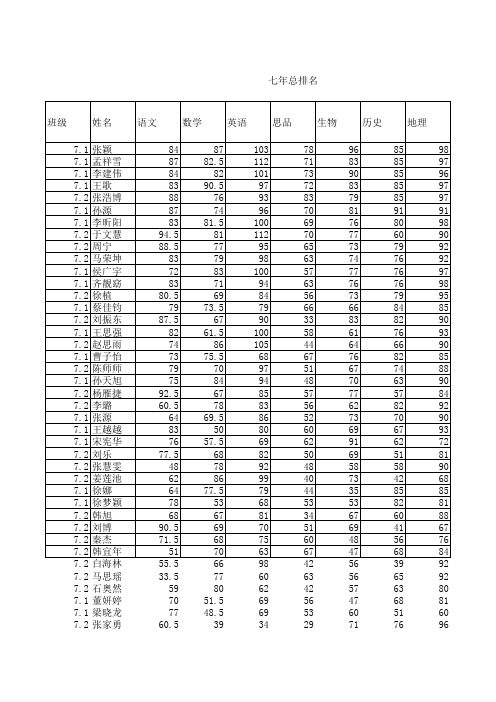 七年级期中考试成绩