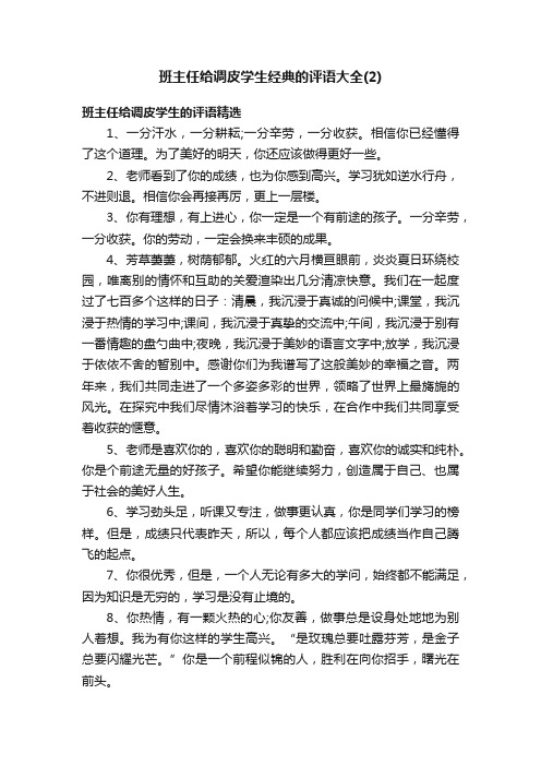 班主任给调皮学生经典的评语大全（2）