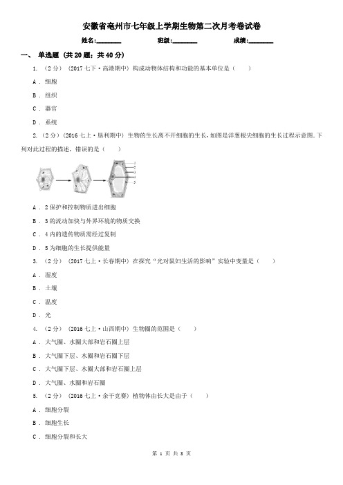 安徽省亳州市七年级上学期生物第二次月考卷试卷