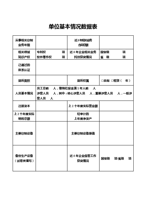 单位基本情况数据表