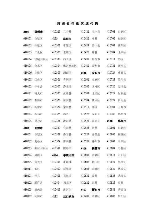 河南省行政区域代码