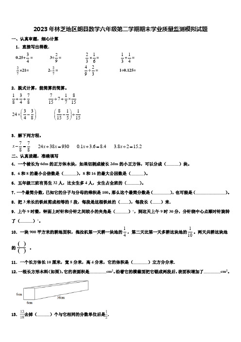 2023年林芝地区朗县数学六年级第二学期期末学业质量监测模拟试题含解析