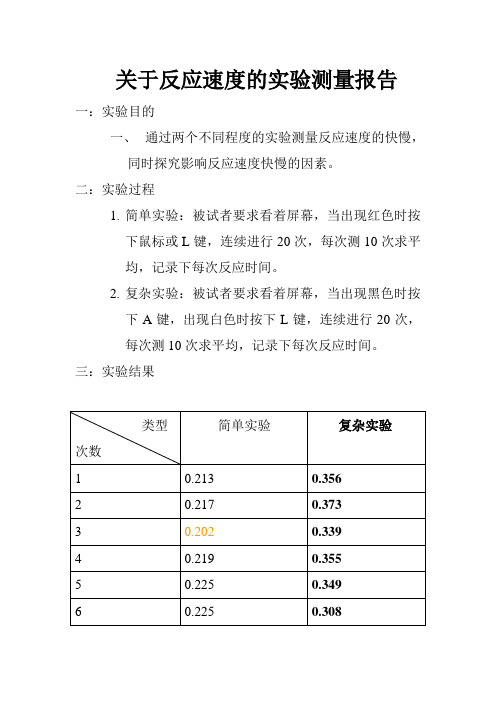 关于反应速度的测量报告