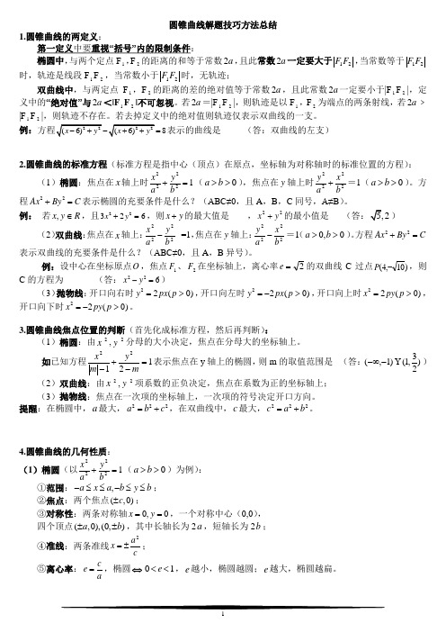 (完整word版)圆锥曲线解题技巧方法总结(教师版)