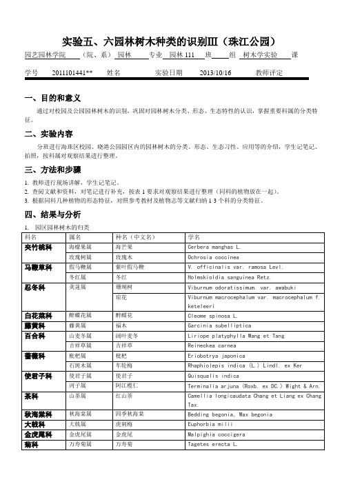 园林树木学实验报告之珠江公园