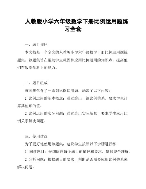 人教版小学六年级数学下册比例运用题练习全套