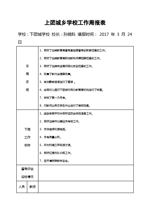 上团城乡下团城学校工作周报表(第六周)