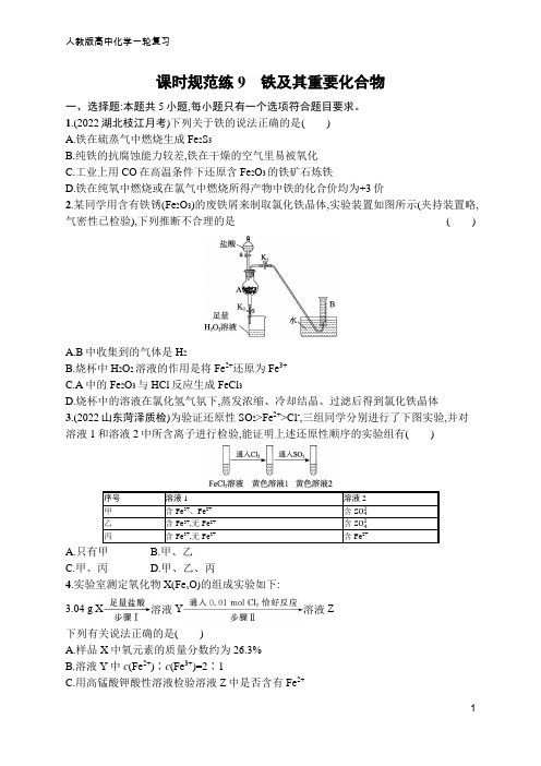 高中化学一轮复习课时规范练9 铁及其重要化合物(含答案)