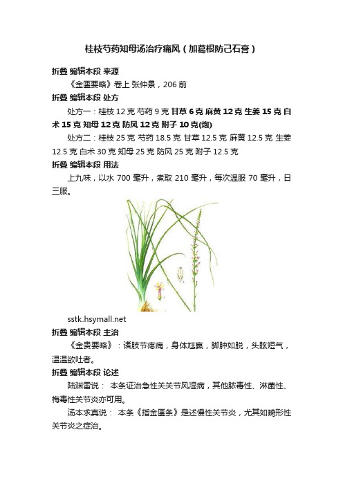 桂枝芍药知母汤治疗痛风（加葛根防己石膏）