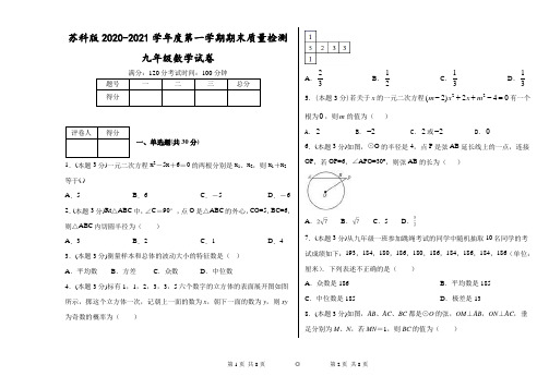 苏科版2020-2021学年度第一学期期末质量检测九年级数学试卷