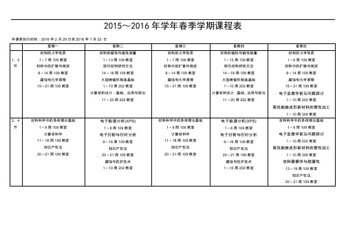 2015~2016年学年春季学期课程表