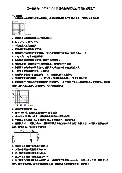 辽宁省鞍山市2019年八上物理期末模拟学业水平测试试题之三