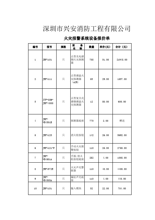 火灾报警系统设备报价单