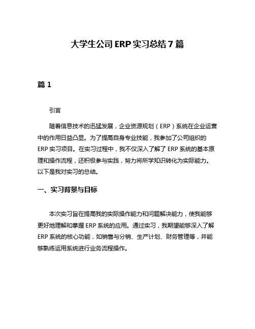 大学生公司ERP实习总结7篇