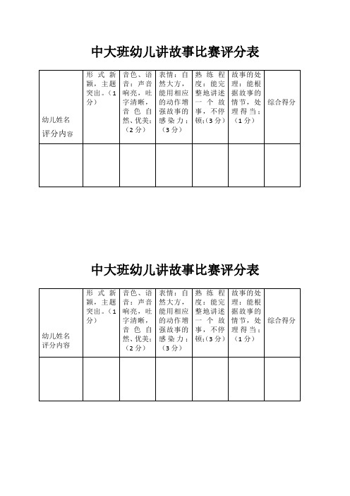 中大班幼儿讲故事比赛评分表