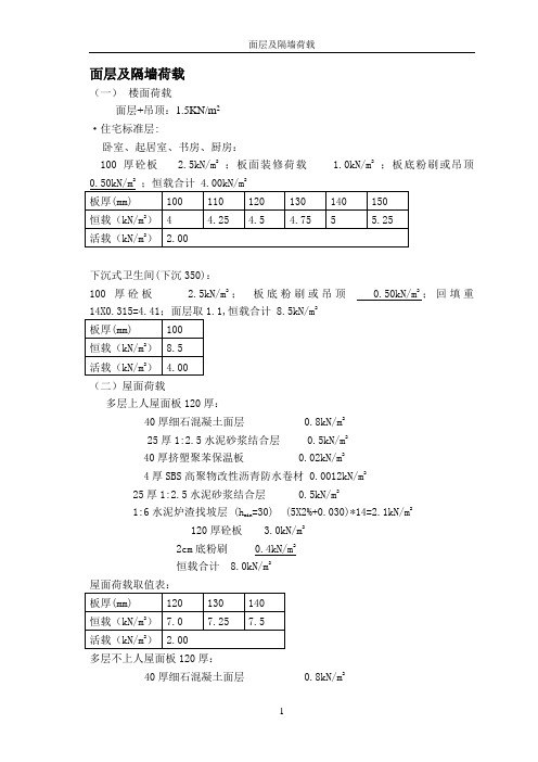 面层及隔墙荷载计算