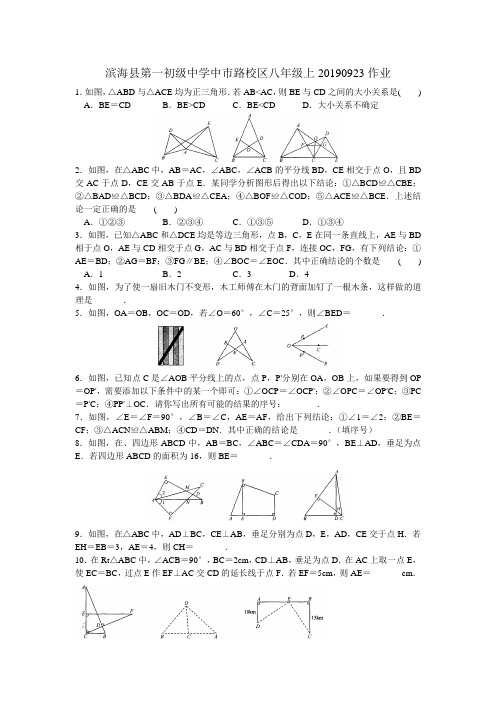 苏科版八年级上册 第一章 全等三角形 课时作业(无答案)