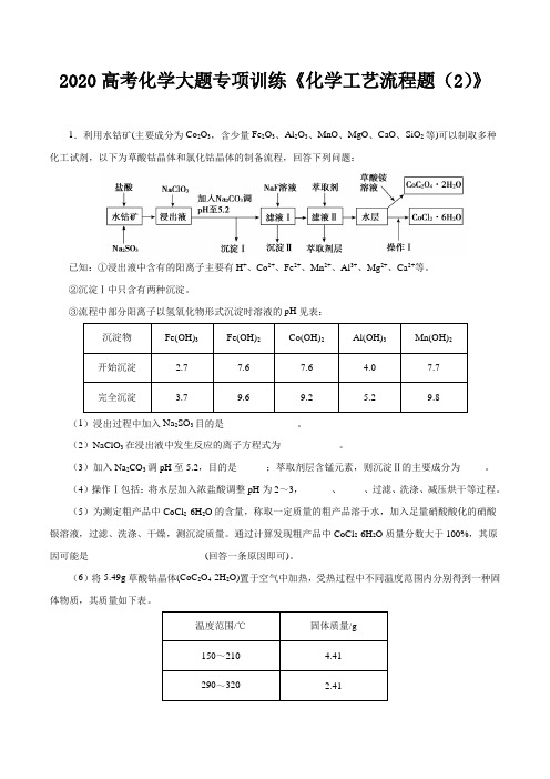 2020高考化学大题专项训练《化学工艺流程题(2)》及答案解析