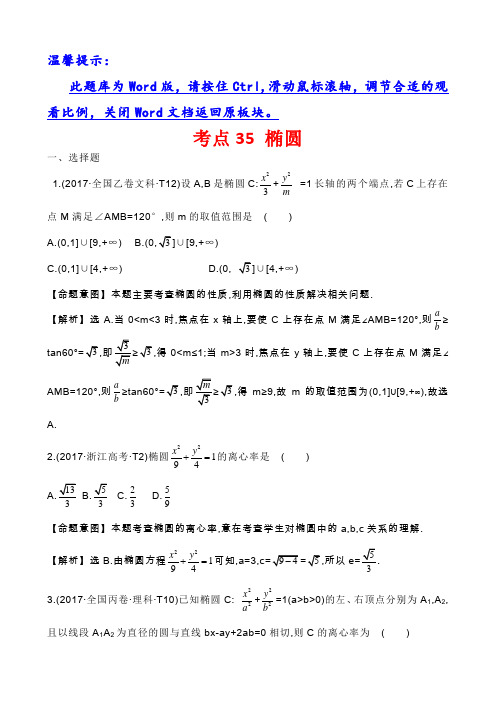 考点35 椭圆         2017年高考分类题库