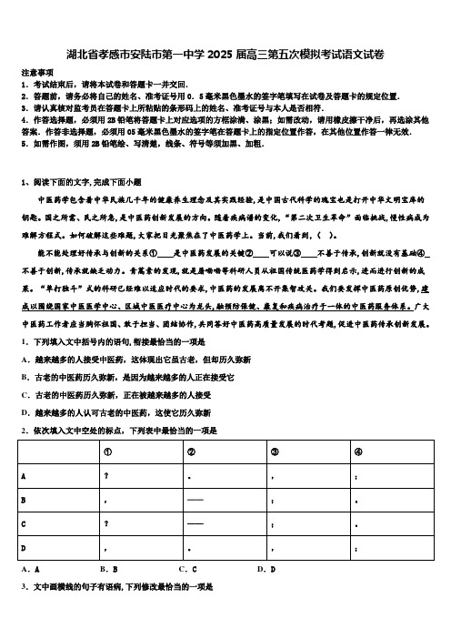 湖北省孝感市安陆市第一中学2025届高三第五次模拟考试语文试卷含解析