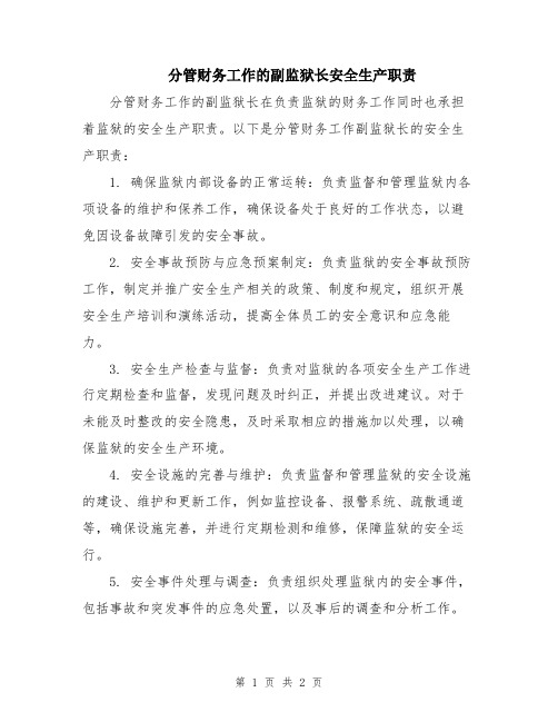 分管财务工作的副监狱长安全生产职责