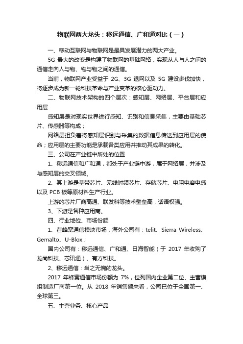 物联网两大龙头：移远通信、广和通对比（一）