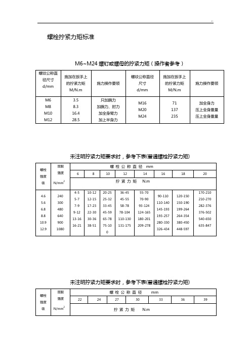 螺栓拧紧力矩要求规范标准