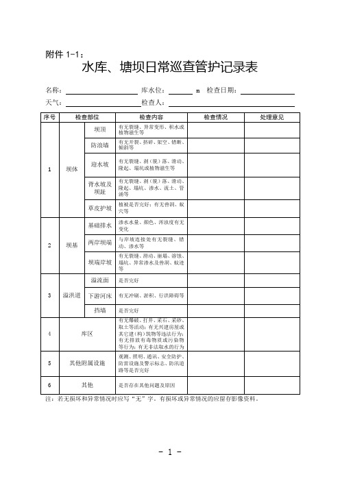 水库塘坝巡查记录表