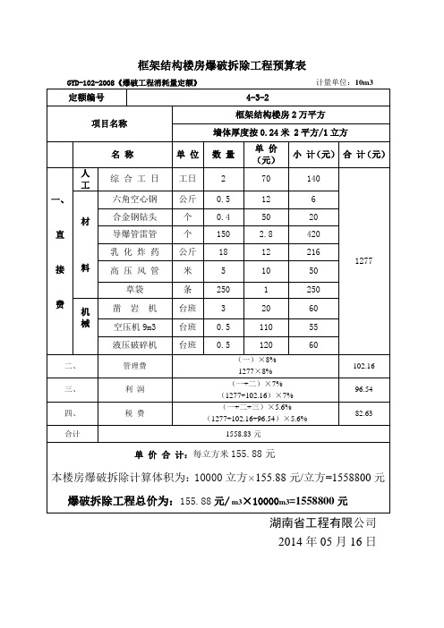 爆破工程预算