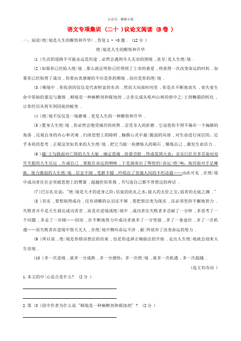 中考语文专项集训20 议论文阅读(B卷)
