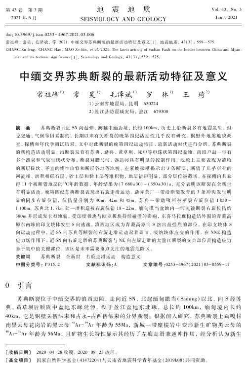 中缅交界苏典断裂的最新活动特征及意义