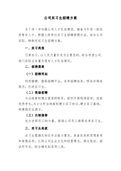 公司实习生招聘方案