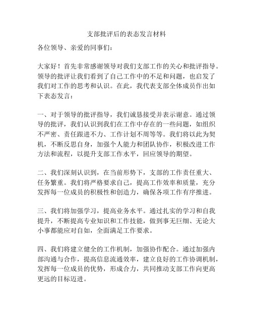 支部批评后的表态发言材料