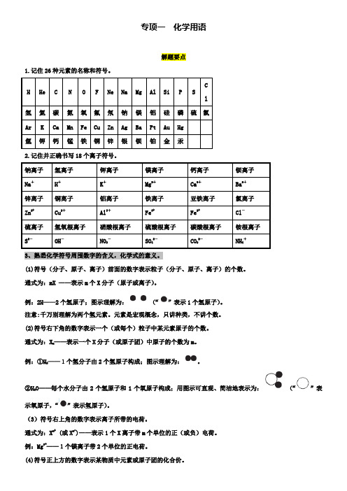 中考化学专题复习一 化学用语