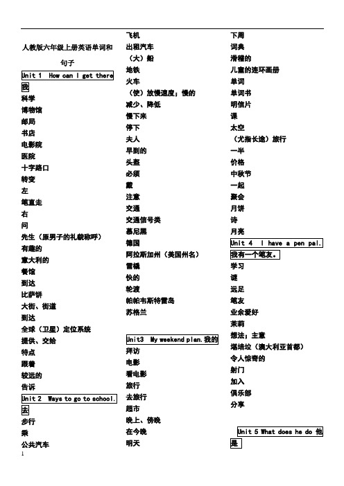 新版人教版小学六年级上英语单词表(默写版)