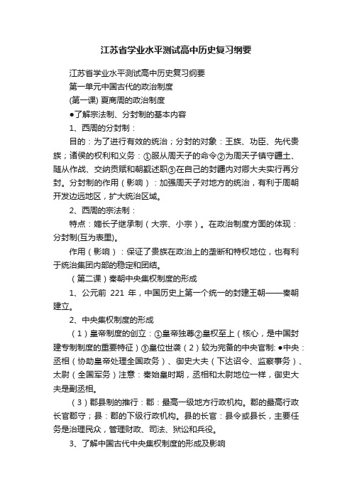 江苏省学业水平测试高中历史复习纲要