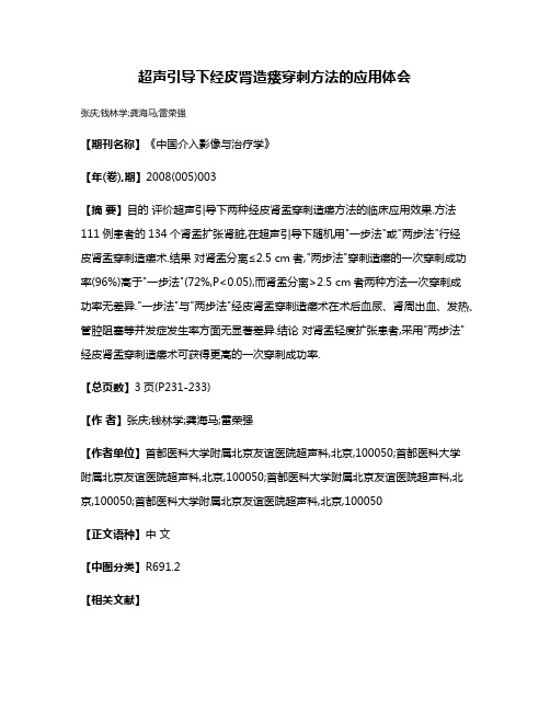 超声引导下经皮肾造瘘穿刺方法的应用体会