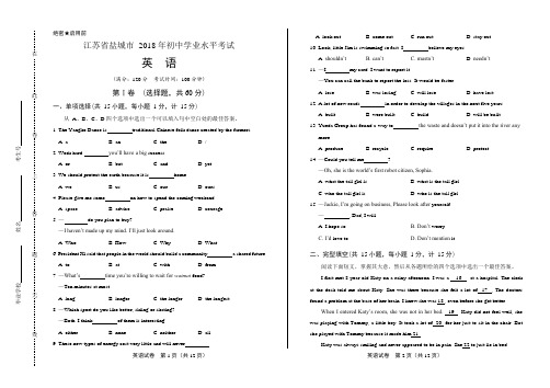 2018年江苏省盐城市中考英语试卷(可编辑修改word版)