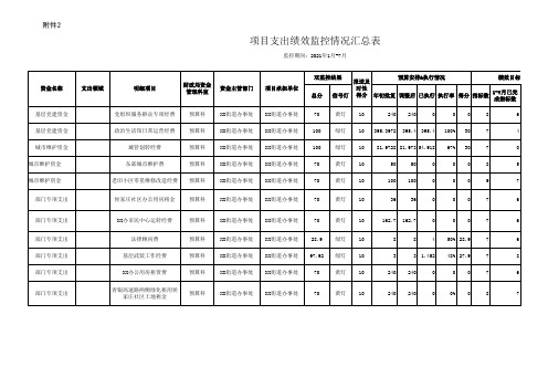 项目支出绩效监控情况汇总表 