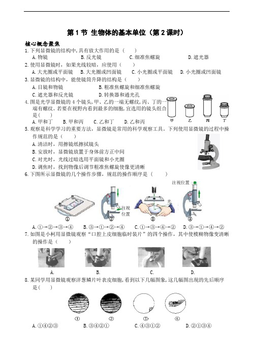 浙教版2024七年级上册科学第1节 生物体的基本单位(第2课时-显微镜的结构和使用)同步练习含答案