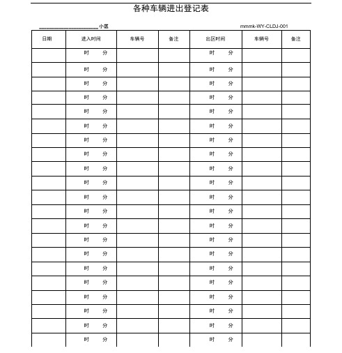 物业公司各种车辆进出登记表