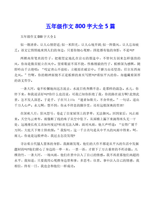 五年级作文800字大全5篇