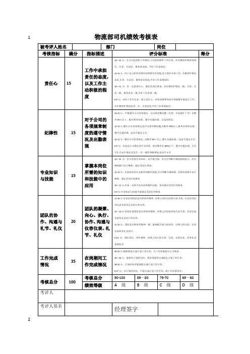 物流部司机绩效考核表