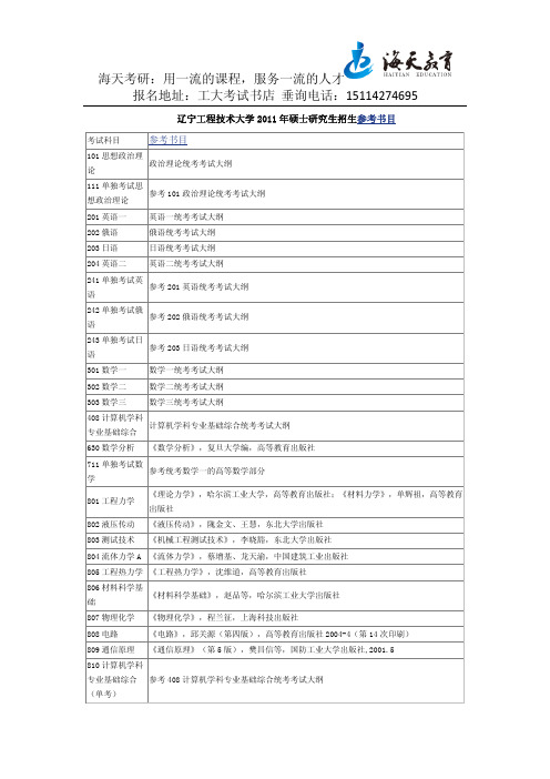 辽宁工程技术大学考研参考书目