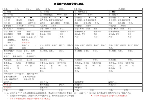 XX医院手术患者交接记录单